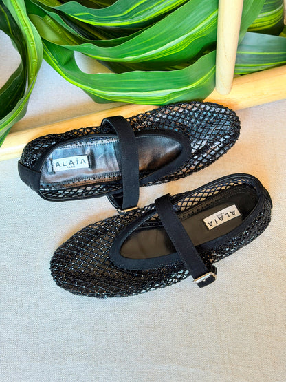 Alaïa Black Fishnet Ballet Flats