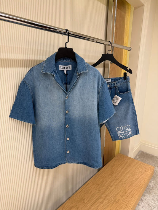 LOEWE Blue Anagram Bermuda set in Denim