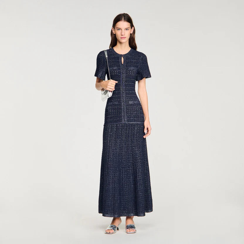 Sandro Diane Rhinestone Knit Maxi Dresss