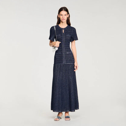 Sandro Diane Rhinestone Knit Maxi Dresss