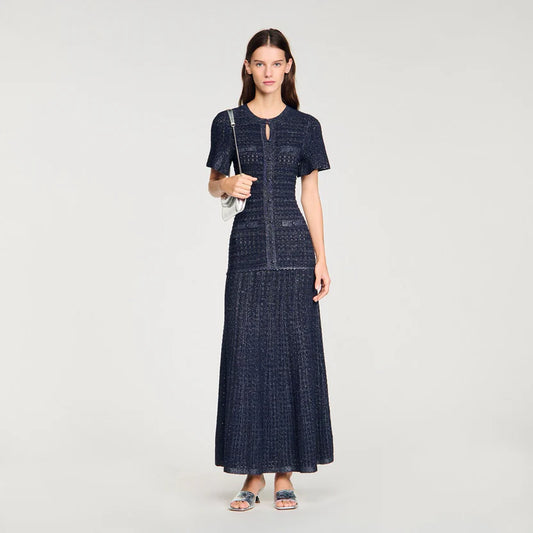 Sandro Diane Rhinestone Knit Maxi Dresss
