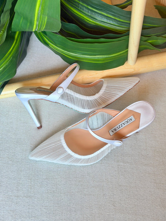 AQUAZZURA Voile 75 satin-trimmed tulle mules