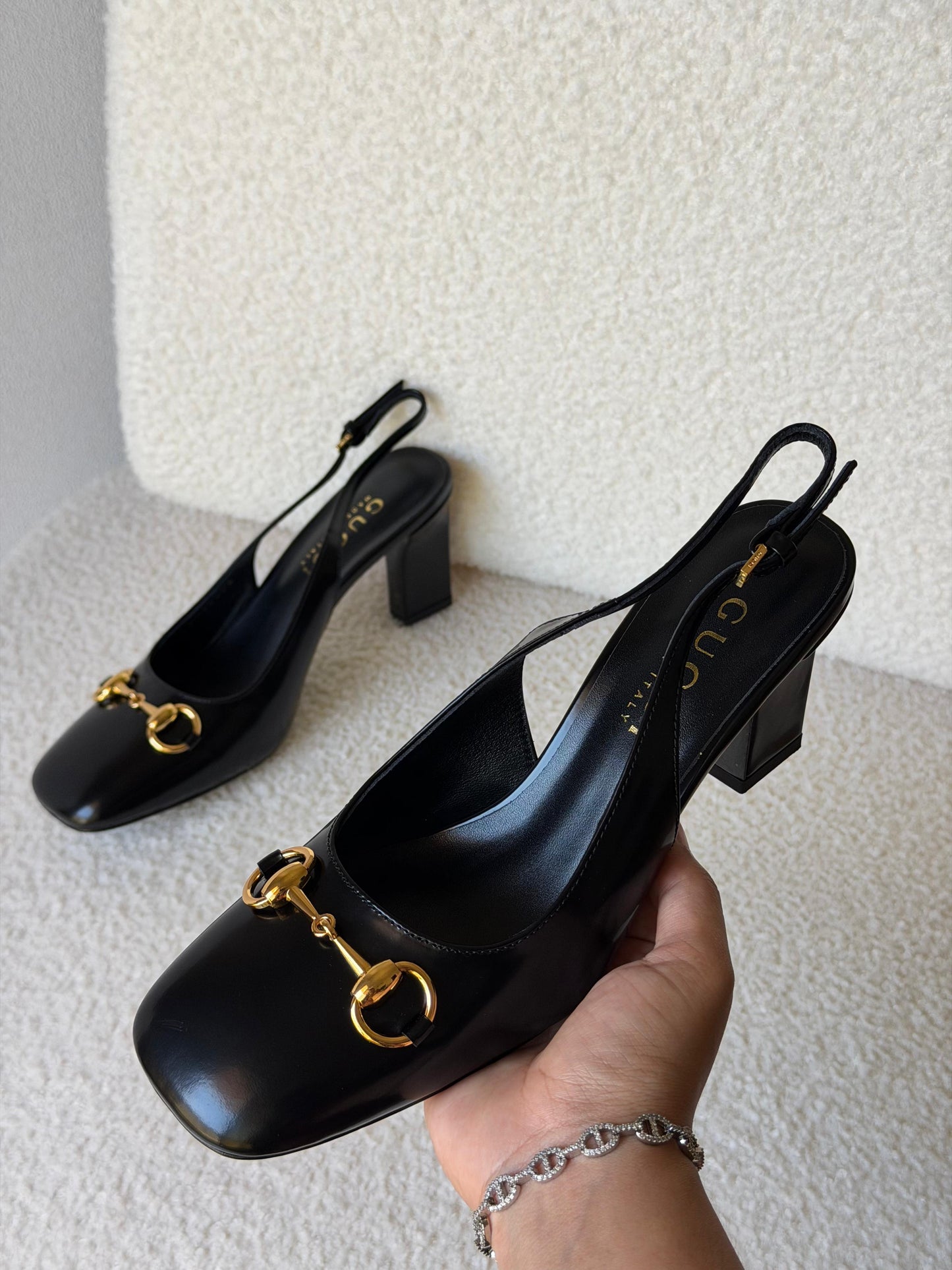 Gucci Leather Horsebit Slingback Pumps