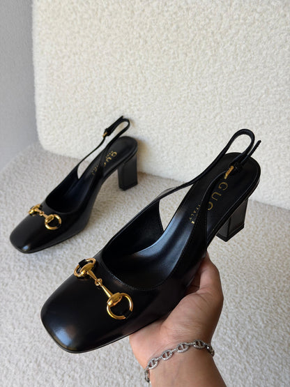 Gucci Leather Horsebit Slingback Pumps