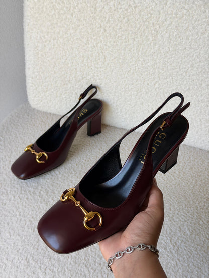 Gucci Leather Horsebit Slingback Pumps