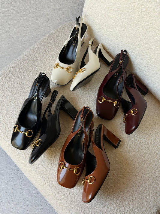 Gucci Leather Horsebit Slingback Pumps