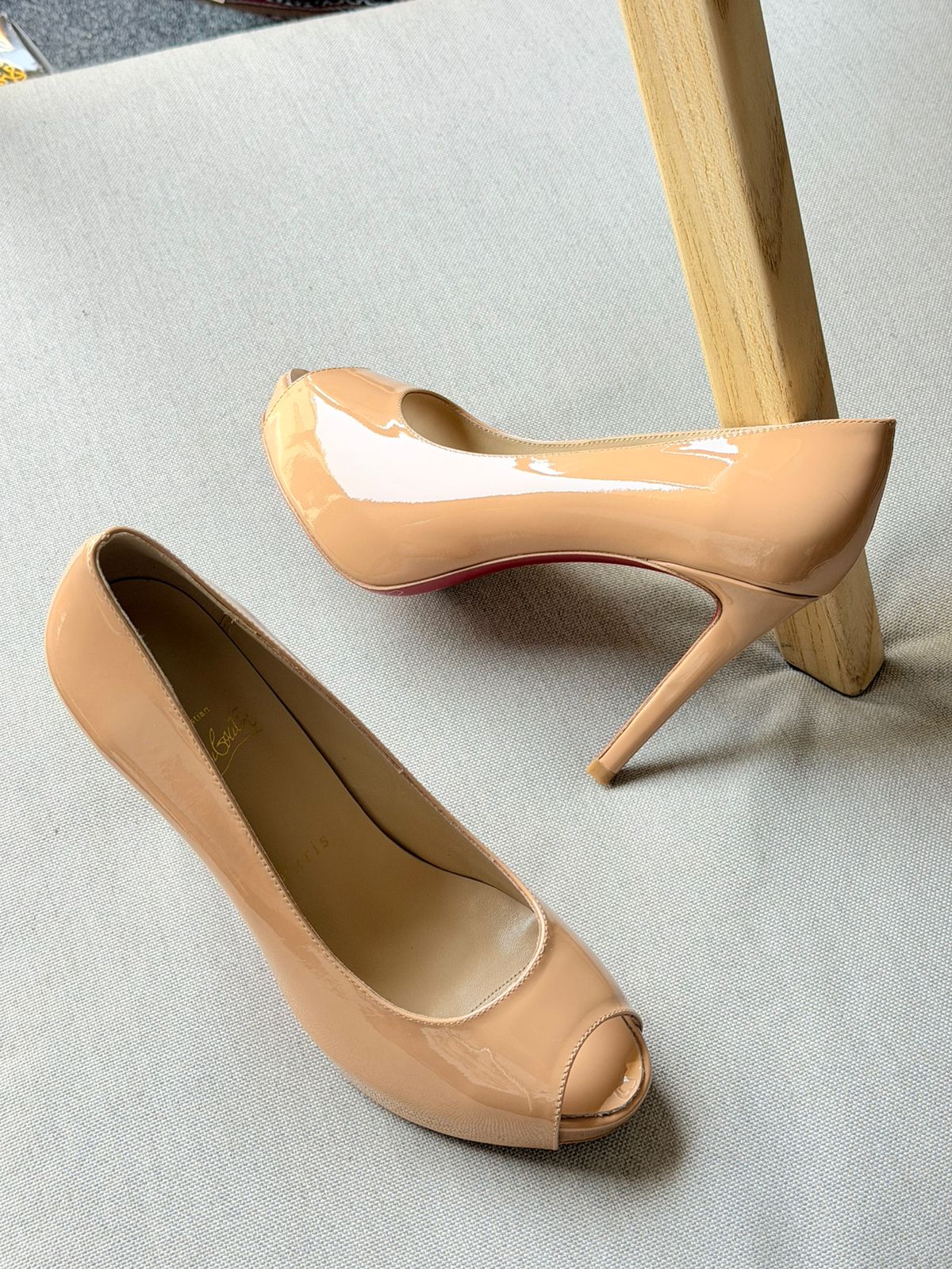 Christian Louboutin Black Patent Leather Vendome 120 Peep Toe Pumps