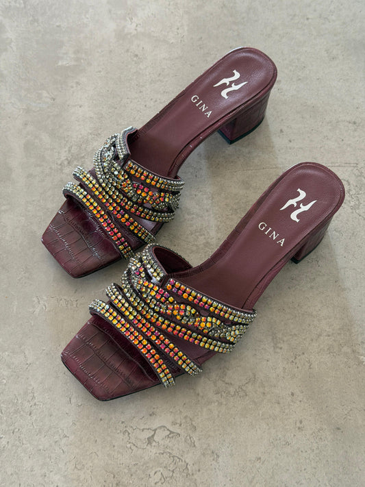 Gina Burgundy Leather Twyla Heeled Mules 50