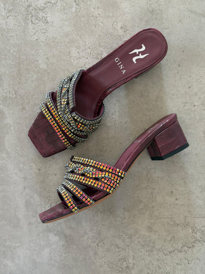 Gina Burgundy Leather Twyla Heeled Mules 50