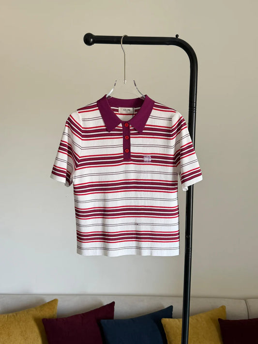 Celine POLO SWEATER IN STRIPED COTTON