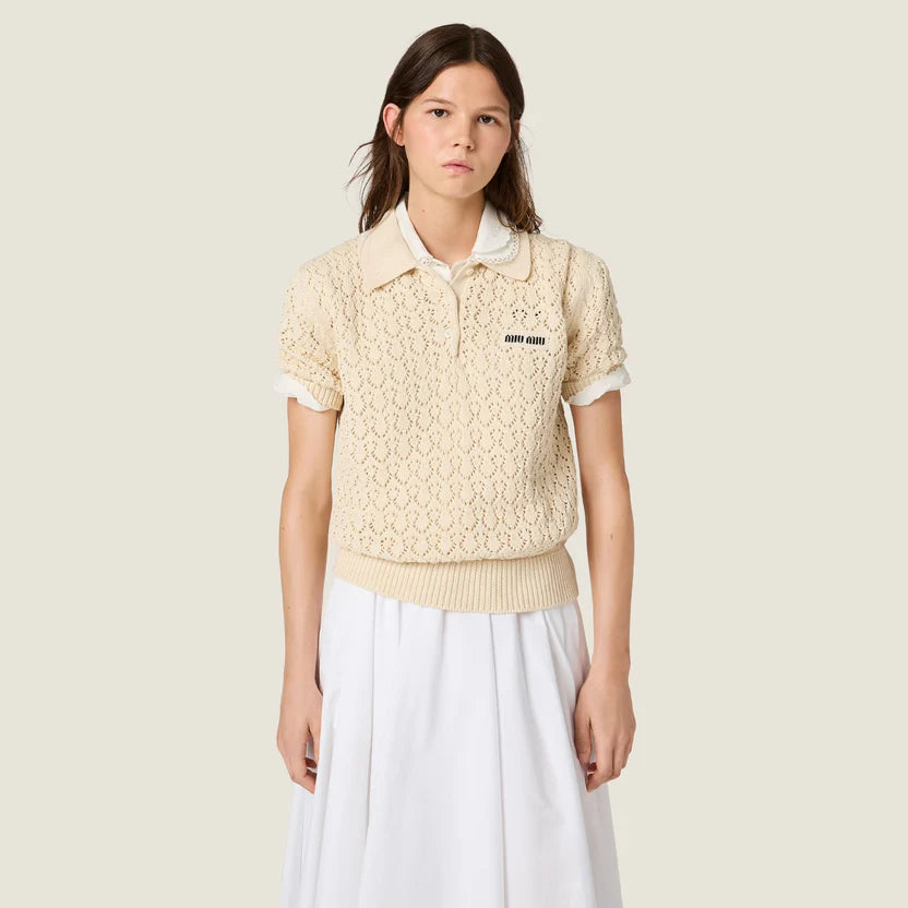 Ivory Cotton Polo Shirt | Miu Miu