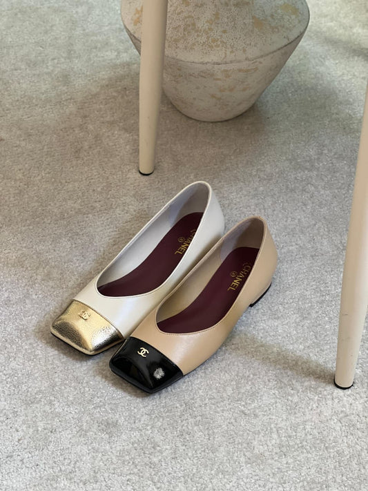 Chanel Lambskin Cap Toe CC Uniform Ballerina Flats