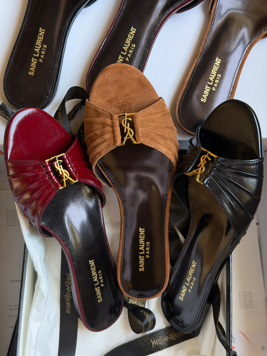 SAINT LAURENT Brown Babylone Slides