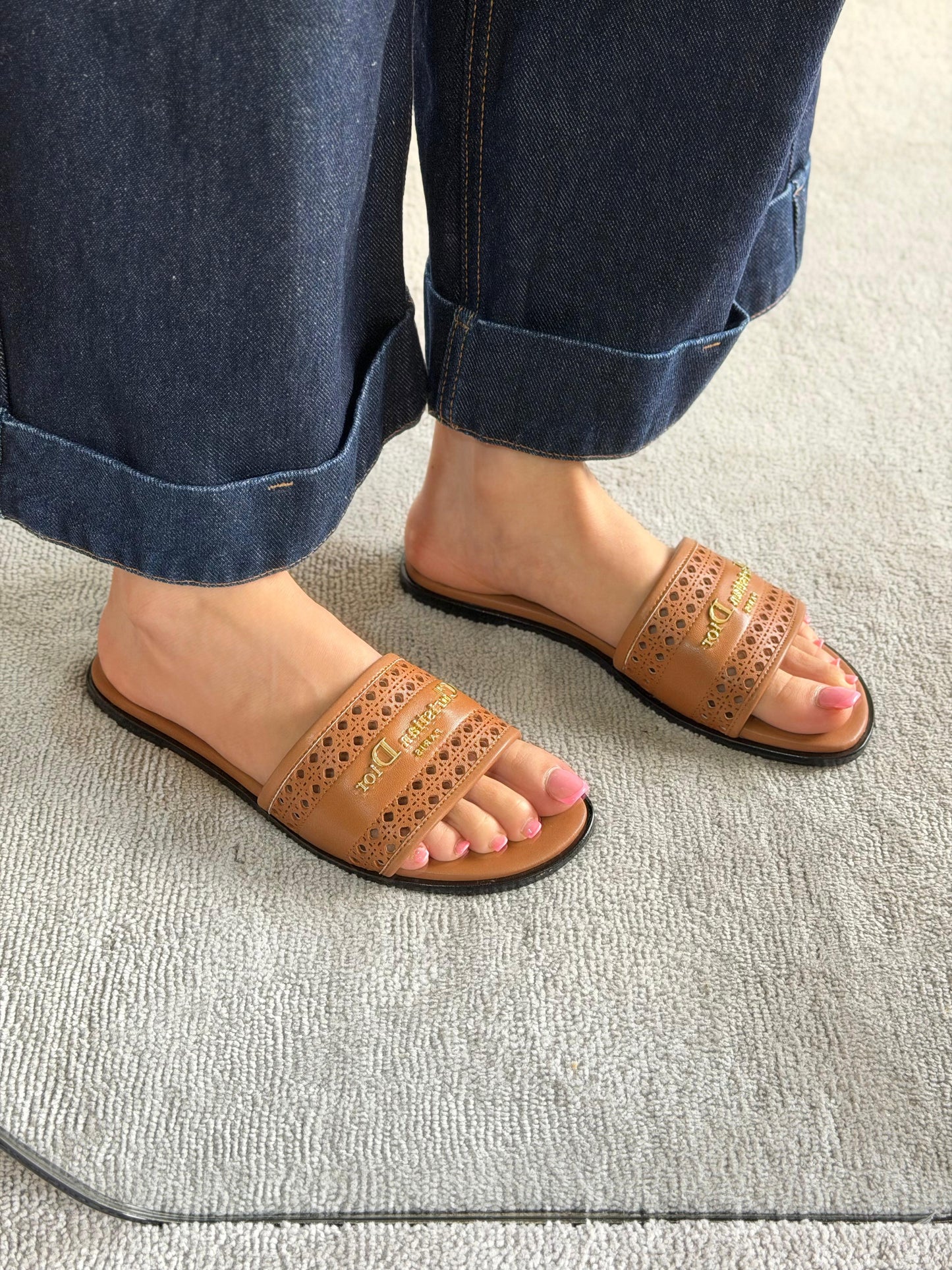 Christian Dior D-Lane Slide In Calfskin Slide
