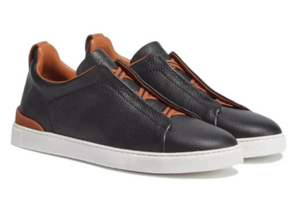 Ermenegildo Zegna Triple Stitch "Black Deerskin" Premium Leather Sneakers UAE