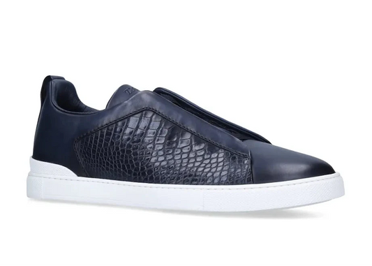 Zegna Crocodile Leather Triple Stitch "Navy Blue" Premium Sneakers UAE