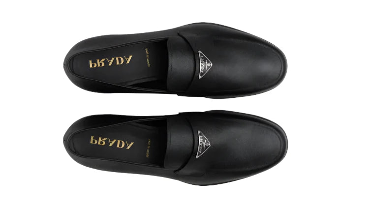 Prada Plaque Loafer "Black Saffiano Leather" Formal Designer Loafers UAE
