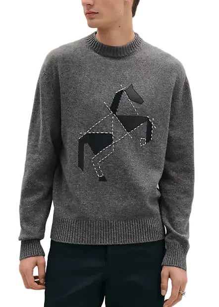 Hermès Cashmere Cheval Tangram "Gray" Luxury Cashmere Sweater UAE