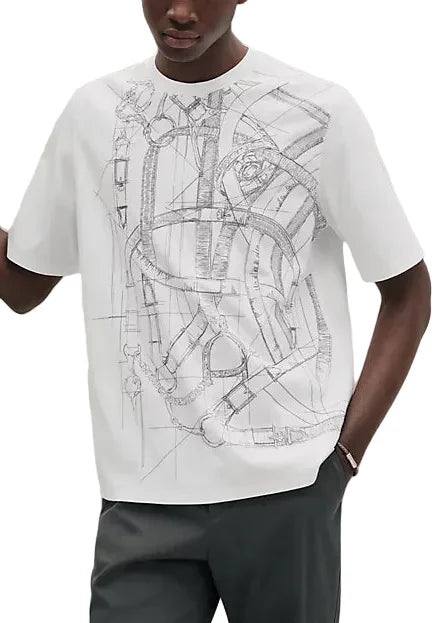 Hermes Cavalcadour Griffonne T-Shirt "White" Premium Graphic Tee UAE