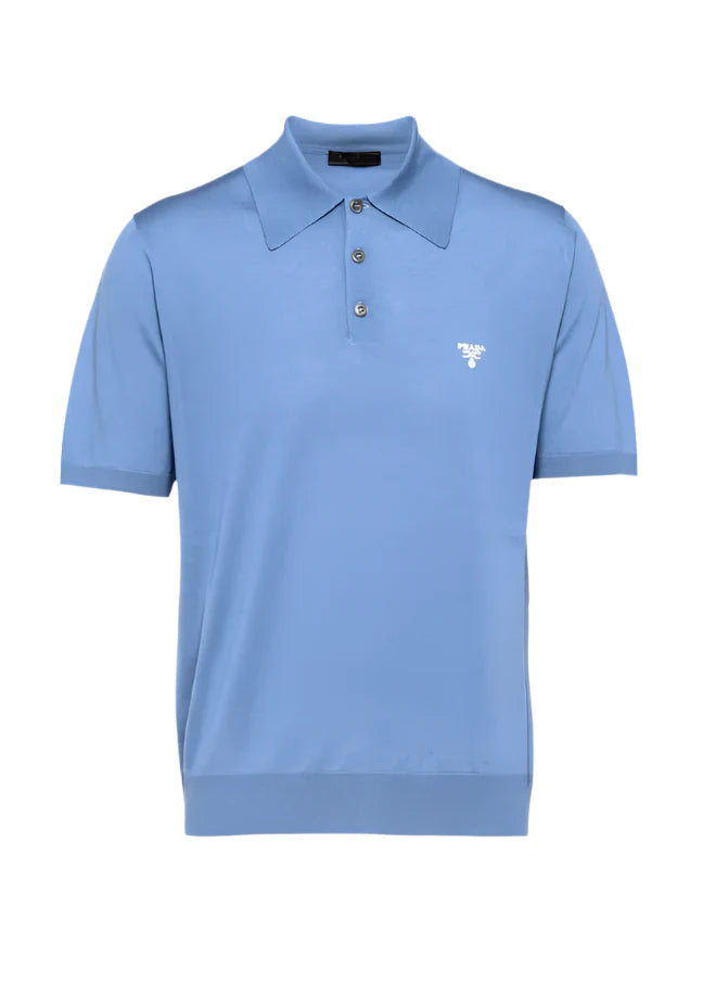 Prada Superfine Wool Polo Shirt "Blue" Elegant Knit Polo UAE