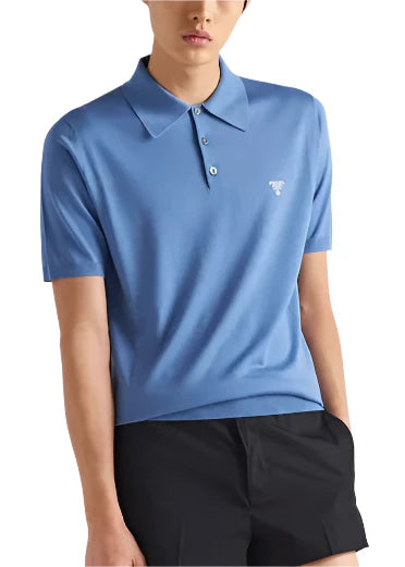 Prada Superfine Wool Polo Shirt "Blue" Elegant Knit Polo UAE