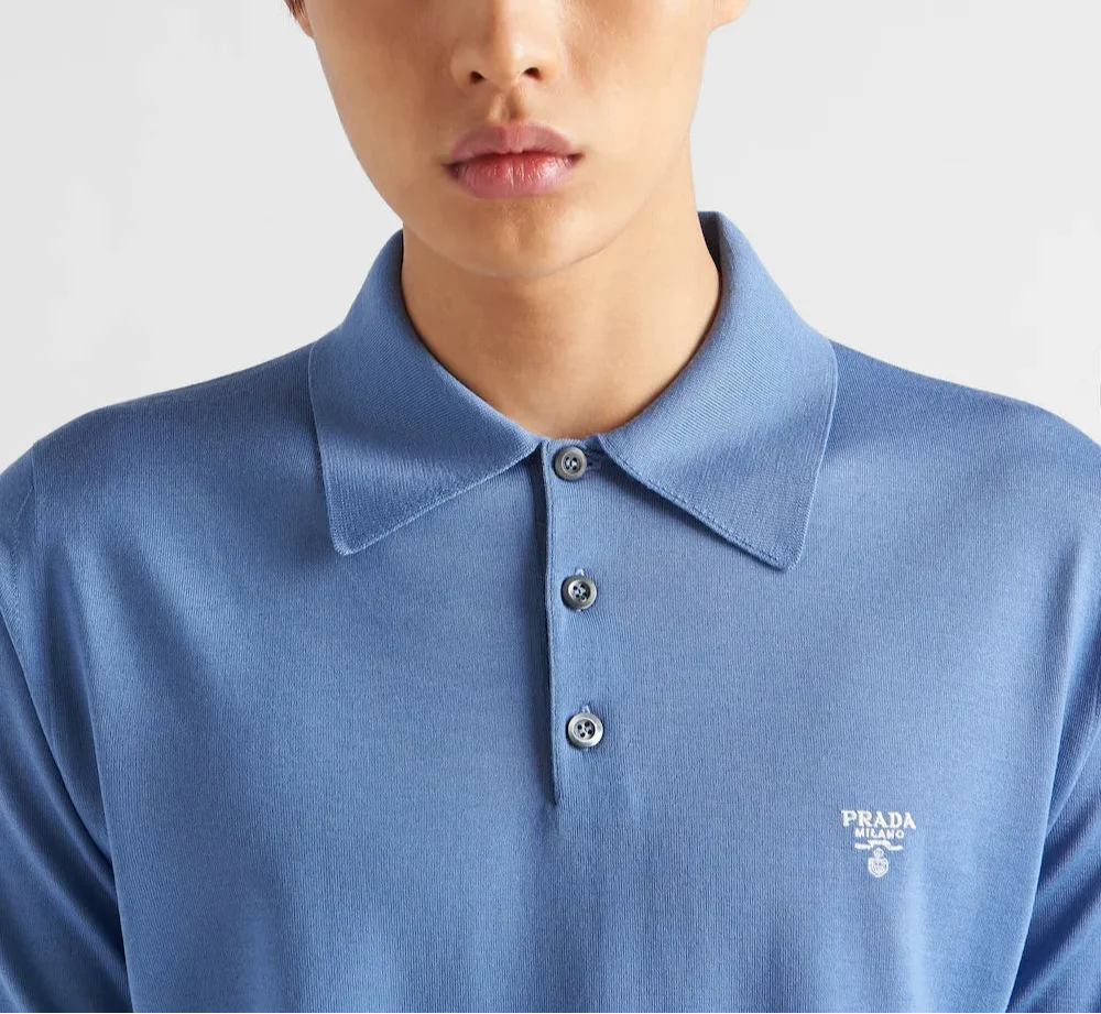 Prada Superfine Wool Polo Shirt "Blue" Elegant Knit Polo UAE