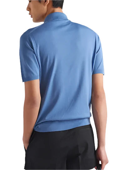 Prada Superfine Wool Polo Shirt "Blue" Elegant Knit Polo UAE