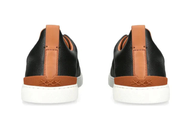 Ermenegildo Zegna Triple Stitch "Black Deerskin" Premium Leather Sneakers UAE
