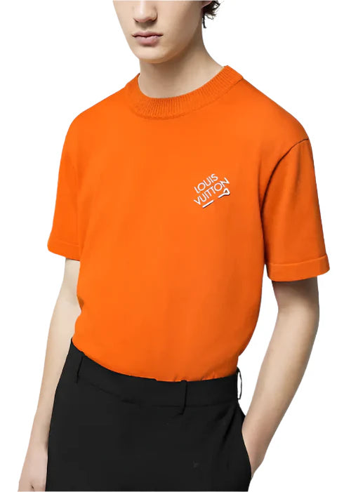 LV Embroidered Signature Short-Sleeved Cotton Crewneck "Orange" Bright Logo Tee UAE