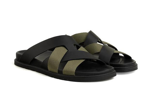 Hermes Kazimir Sandal "Black Tundra Green" Premium Leather Sandals UAE