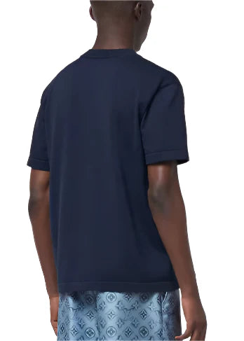 LV Embroidered Signature Short-Sleeved Cotton Crewneck "Navy Blue" Premium Tee UAE
