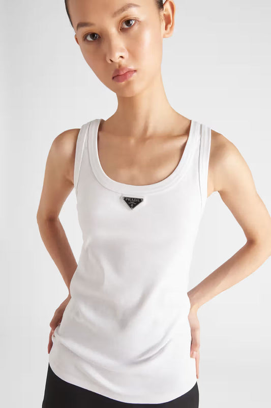 Prada ribbed-knit jersey tank top white