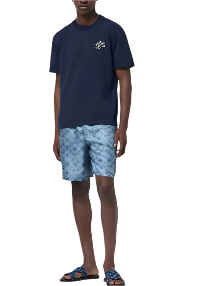 LV Embroidered Signature Short-Sleeved Cotton Crewneck "Navy Blue" Premium Tee UAE