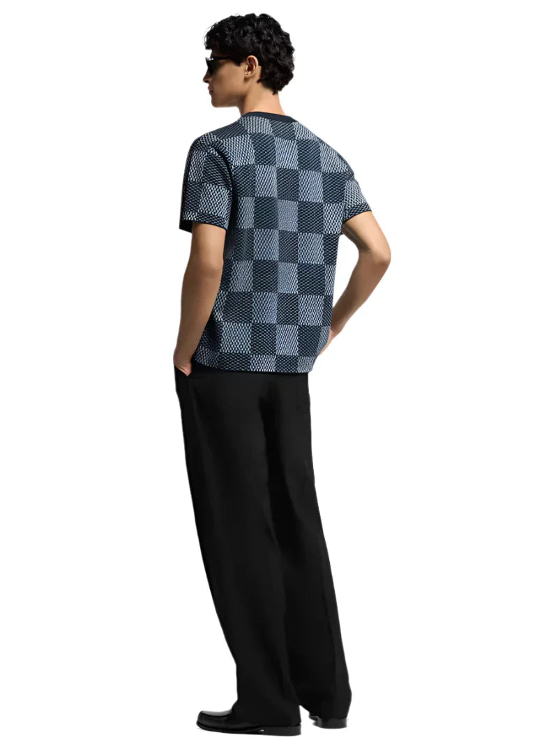 Damier Short-Sleeved Crewneck With LV Crystal Patch Luxury Designer Tee UAE