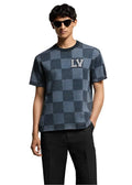 Damier Short-Sleeved Crewneck With LV Crystal Patch Luxury Designer Tee UAE
