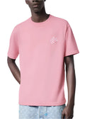 LV Embroidered Signature Short-Sleeved Cotton Crewneck "Pink" Trendy Tee UAE