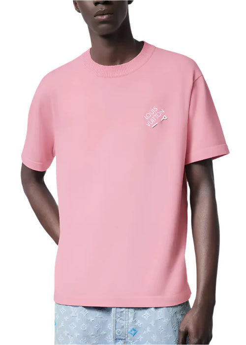LV Embroidered Signature Short-Sleeved Cotton Crewneck "Pink" Trendy Tee UAE