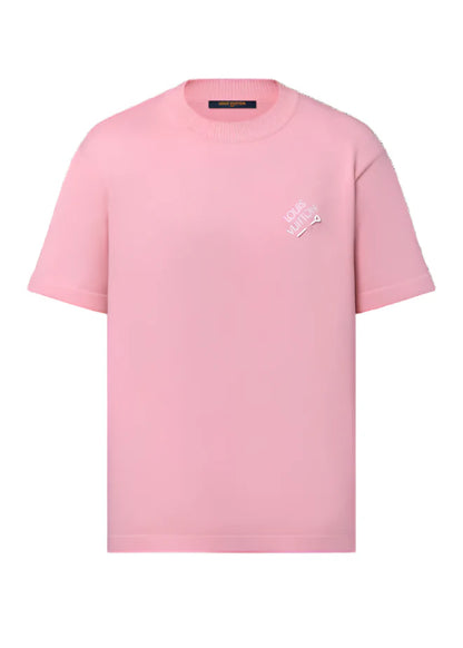 LV Embroidered Signature Short-Sleeved Cotton Crewneck "Pink" Trendy Tee UAE