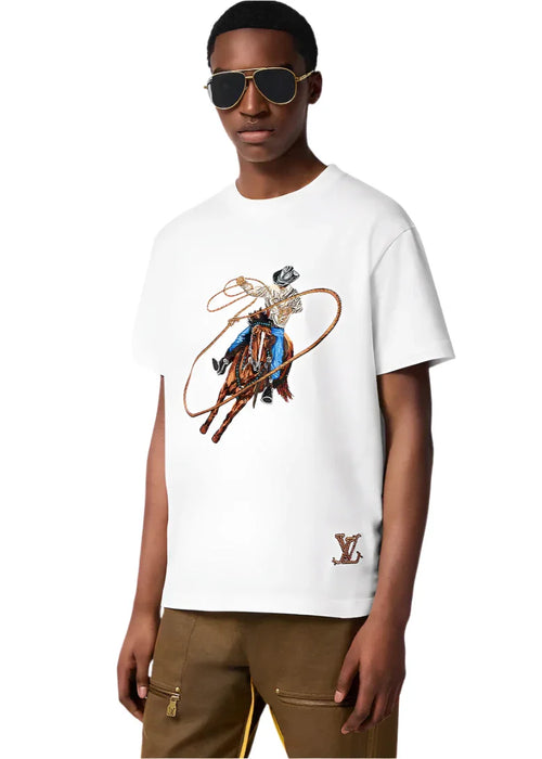 LV Graphic Embroidered Cotton T-Shirt Premium Graphic Tee UAE