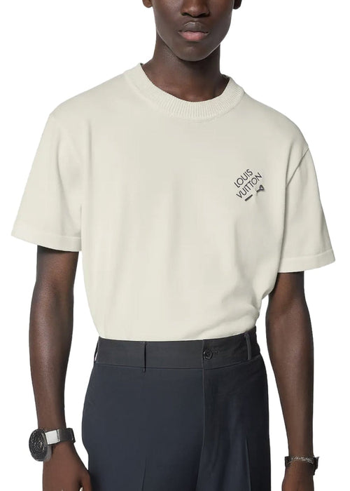 LV Embroidered Signature Short-Sleeved Cotton Crewneck "White" Classic Cotton Tee UAE