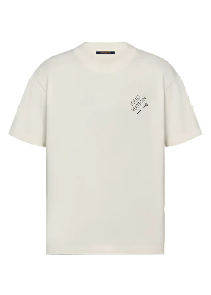 LV Embroidered Signature Short-Sleeved Cotton Crewneck "White" Classic Cotton Tee UAE
