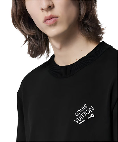 LV Embroidered Signature Short-Sleeved Cotton Crewneck "Black" Designer Logo Tee UAE