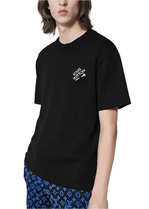 LV Embroidered Signature Short-Sleeved Cotton Crewneck "Black" Designer Logo Tee UAE
