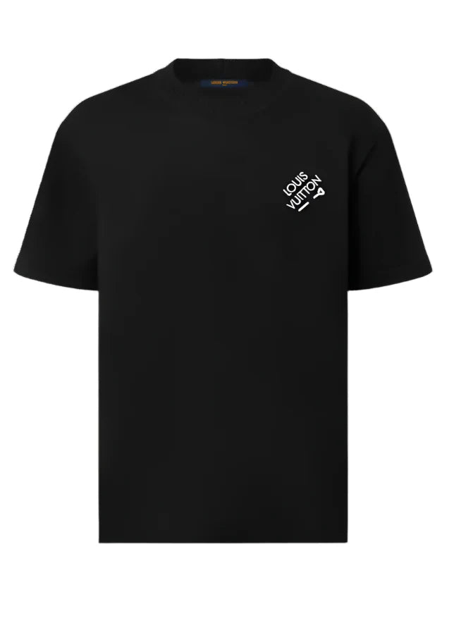 LV Embroidered Signature Short-Sleeved Cotton Crewneck "Black" Designer Logo Tee UAE