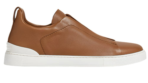 Zegna Dark Beige Triple Stitch Secondskin Sneakers Soft Fit Sneakers UAE
