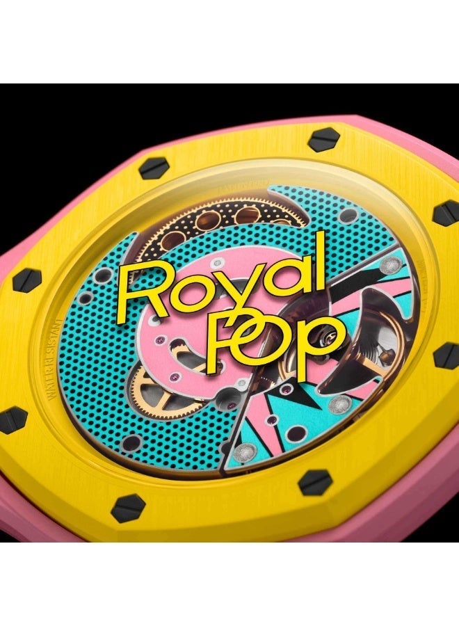Audemars Piguet x Swatch
OTG ROZ - The Royal Pop Pink, Yellow & Teal Bioceramic Pocket Watch · Savonnette
