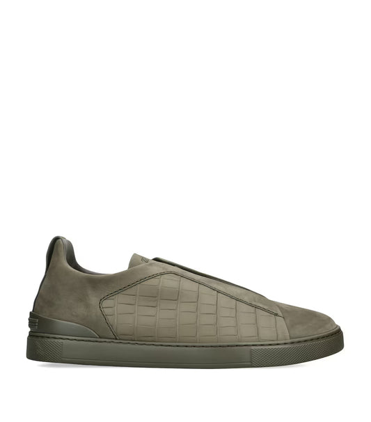 Zegna Crocodile Leather Triple Stitch SECONDSKIN Sneakers Elitezyro