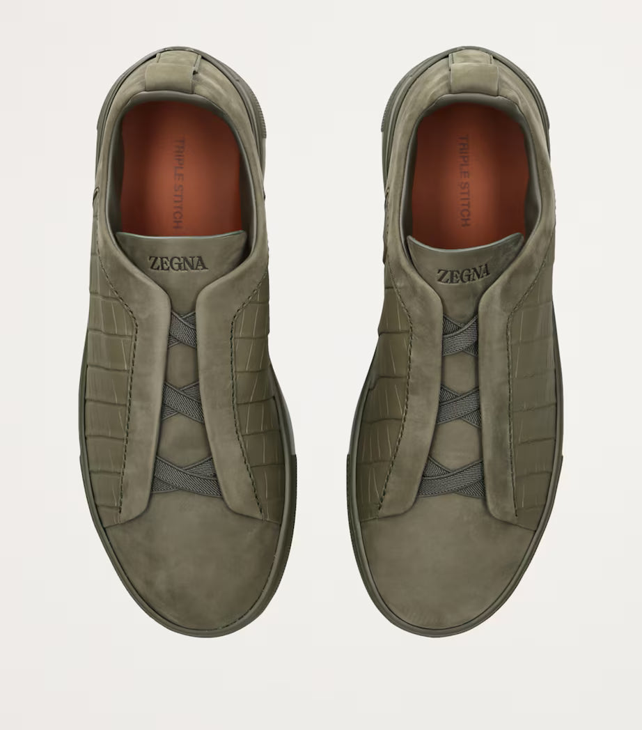 Zegna Crocodile Leather Triple Stitch SECONDSKIN Sneakers Elitezyro