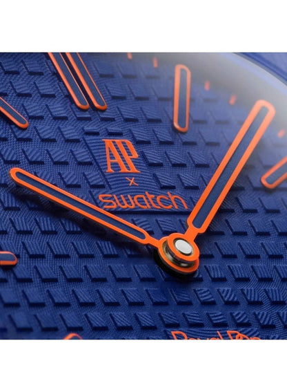 Audemars Piguet x Swatch
ORENJI HACHI - The Royal Pop 
Navy & Orange Bioceramic Pocket Watch · Lépine