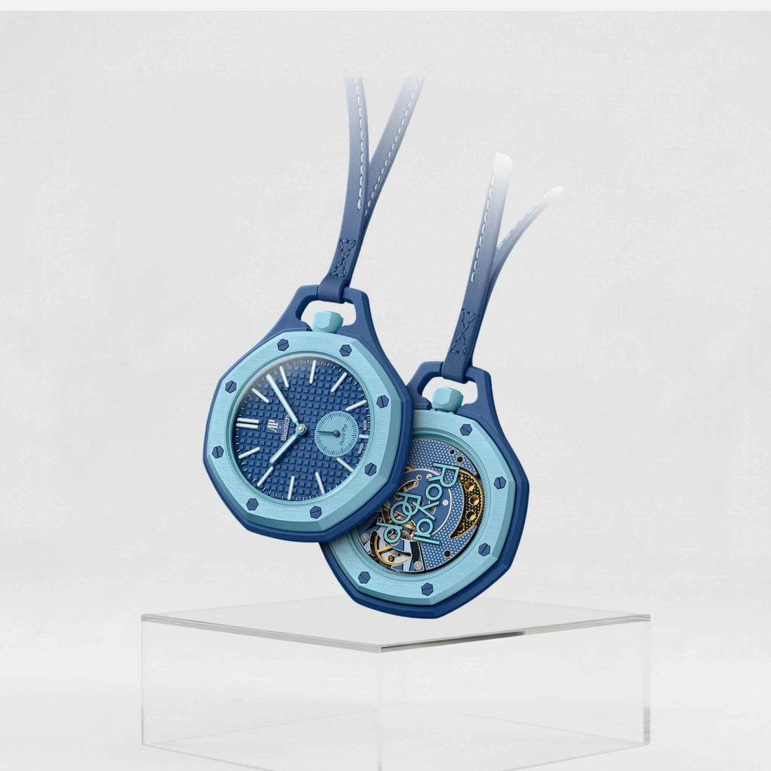 Audemars Piguet x Swatch - The Royal Pop 
Light Blue & Mid Blue Bioceramic Pocket Watch